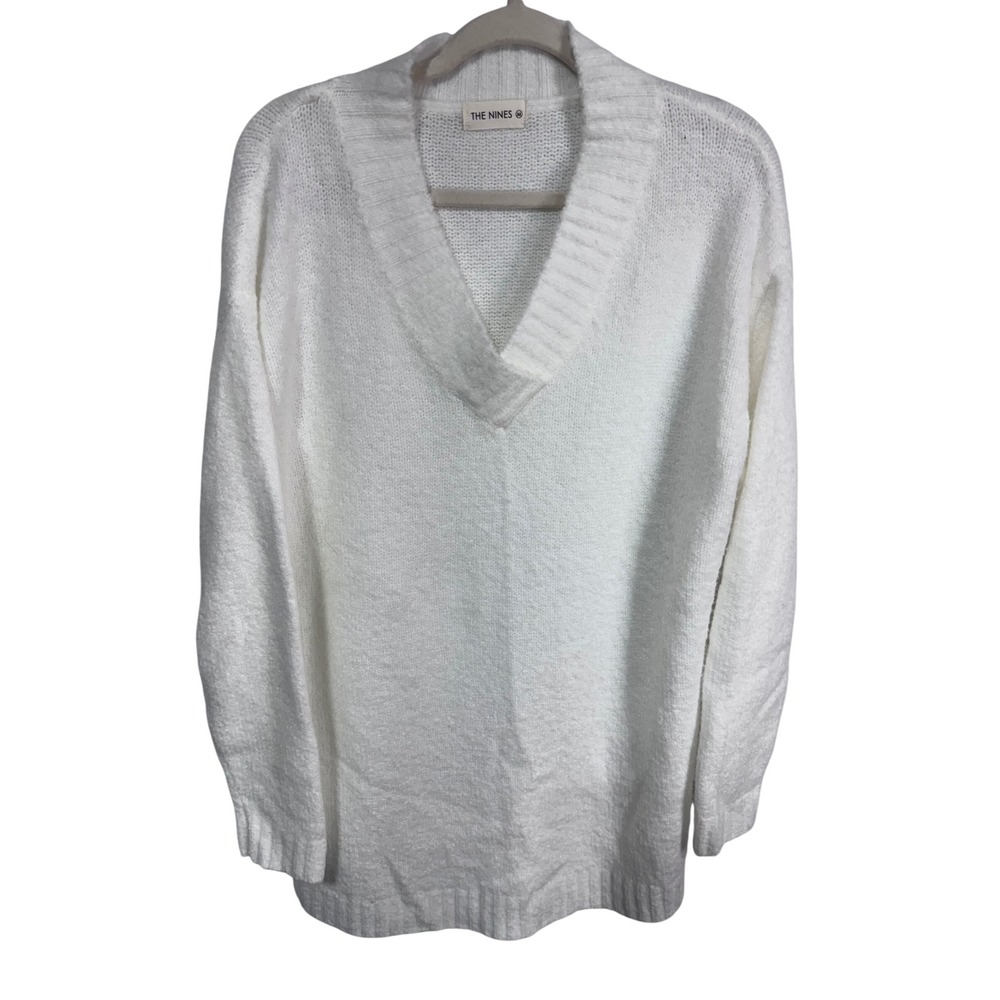 The Nines Medium White Sweater Tunic Women's V-Neck Long Sleeve Knit Boho Cozy - Picture 2 of 7
